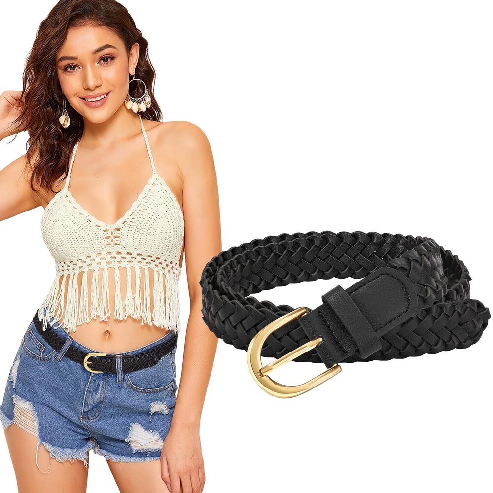 1739 Women Braided Belt Skinny Casual Soft Faux Leather Woven
